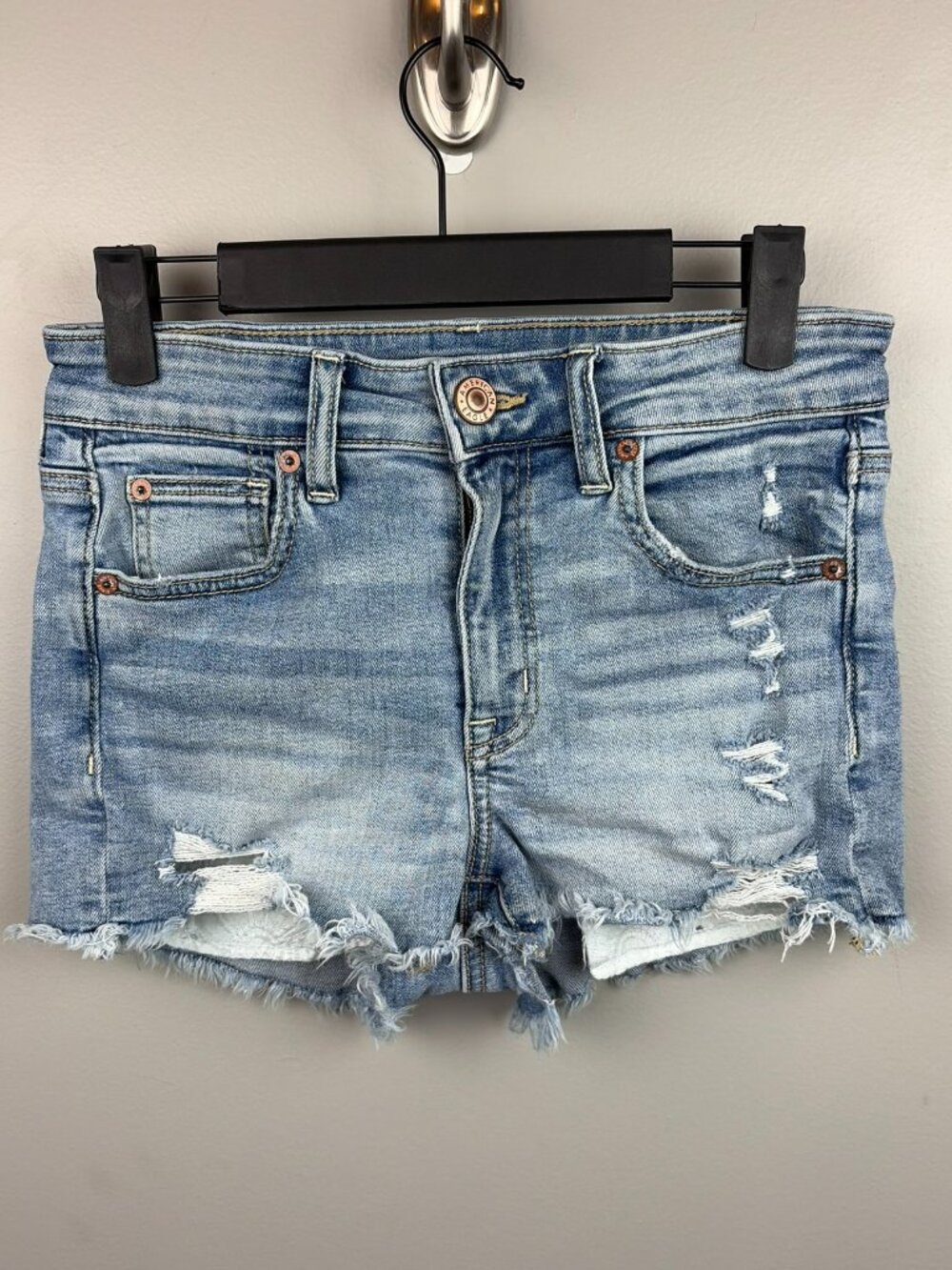 American Eagle Super Stretch Hi-Rise Shortie Cut Off Jean Shorts Size 2 Summer